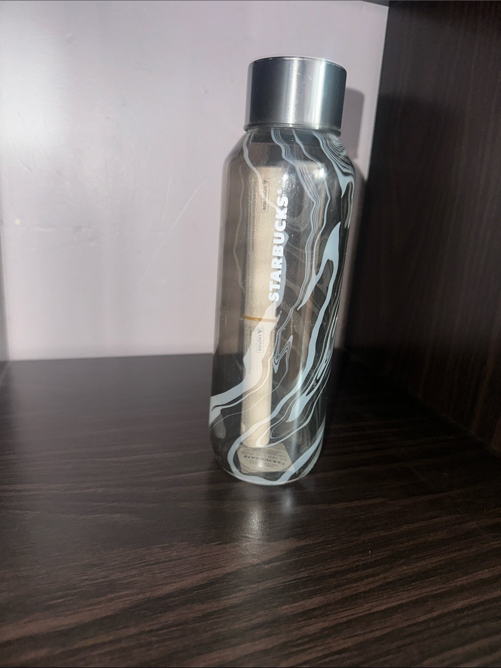 Starbucks Black Water Bottle with Gray Marble Swirl